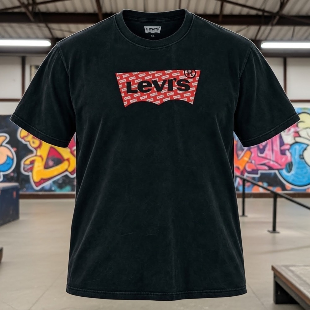Levi's Batwing Logo Graphic T-Shirt Men's XL Black 100% Cotton Tee